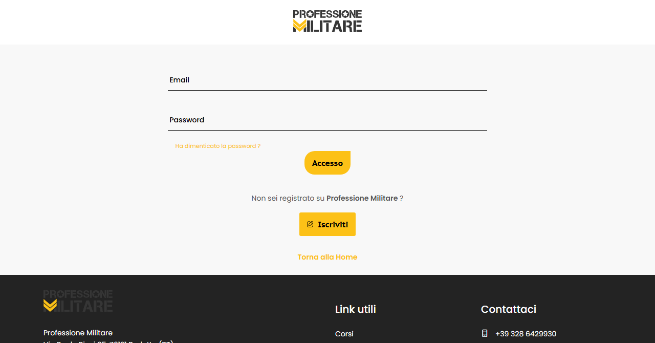 La pagina di accesso. Il recupero della password sta sotto il modulo.