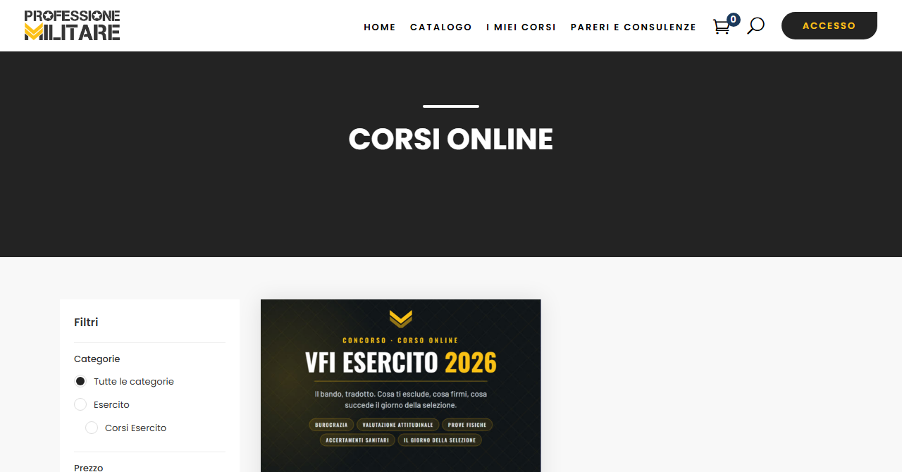 Il catalogo dei corsi: da qui si sceglie e si compra.